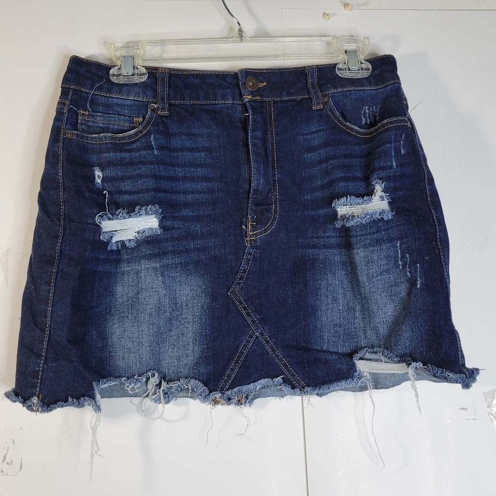 Womens/teens Wax Jeans Destressed Denim Mini Skirt Size Large
